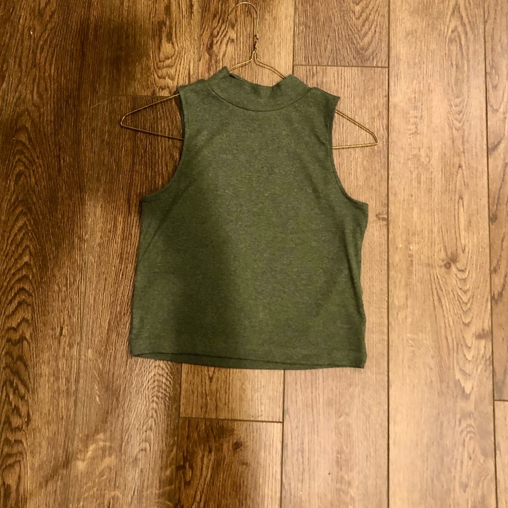 EUC H&M Basic High Neck Crop Tank Olive Green (Adult Small)